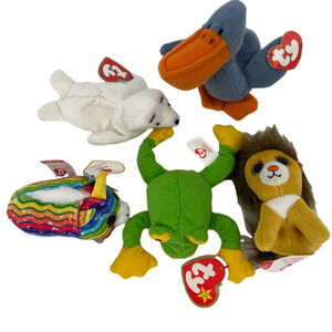 Ty Beanie Scoop Pelican Smoochy Frog Louie Lion Seamore Seal McDonalds 5 Mini